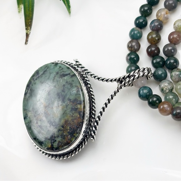 African Turquoise Pendant Necklace Jewelry Set Lot Sterling Silver 925 Overlay - Picture 7 of 10